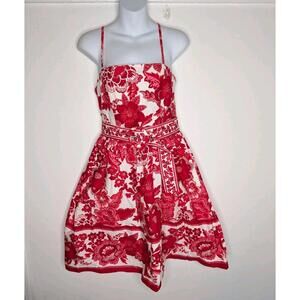 Joie Red White Floral Mini Dress A-Line Belted Sleeveless Open Back Size 2